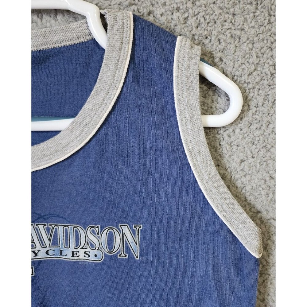 Harley Davidson Y2K 2000 Women's Sleeveless Ringer Tank Top Miami FL Blue Size L - Picture 3 of 12